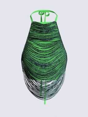 Neon Green Fringe Halter Crop Top